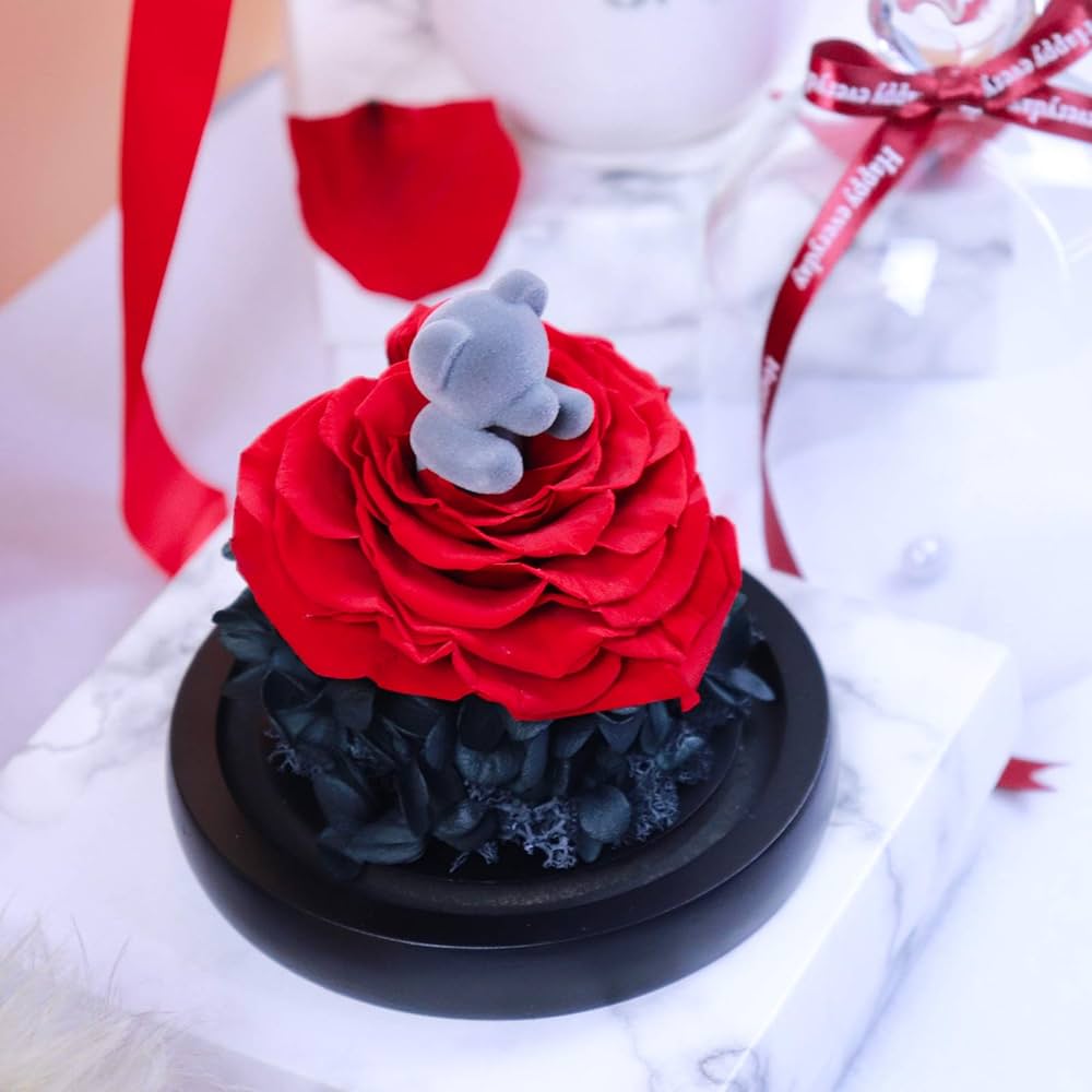 Amazon｜プリザーブドフラワー(クマさんと一輪の薔薇/レッド